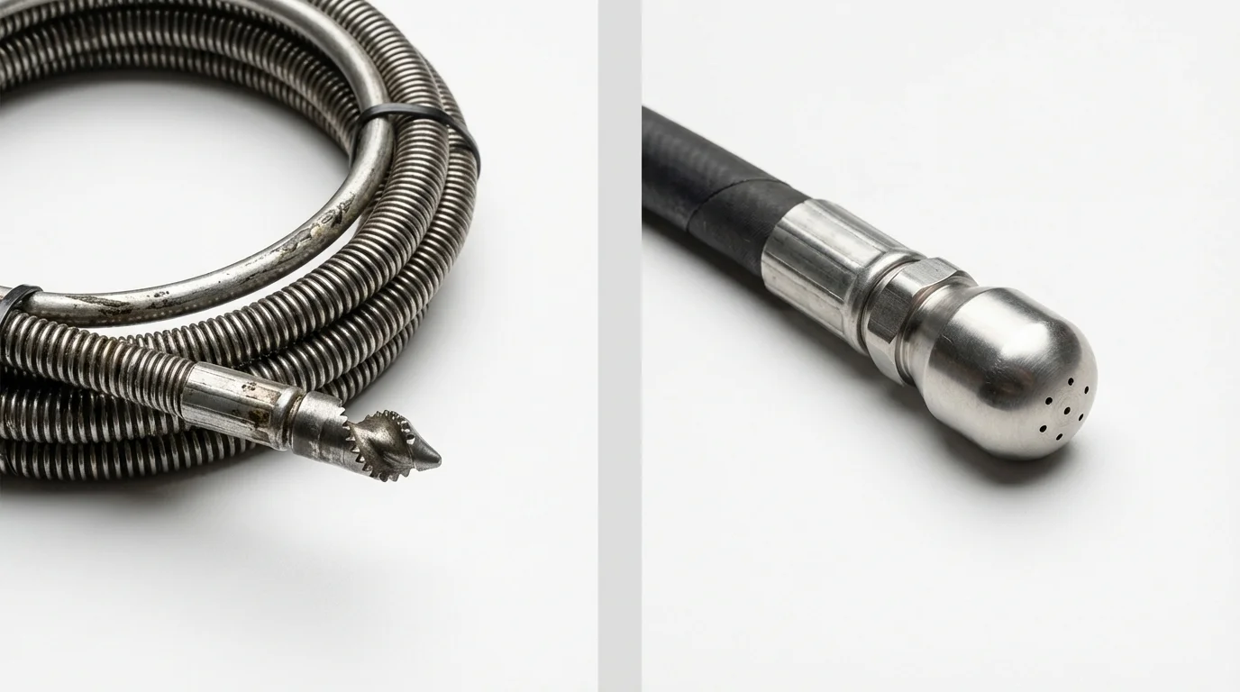 Drain snake cable and hydro jetting nozzle used for drain cleaning in Charles Town, WV