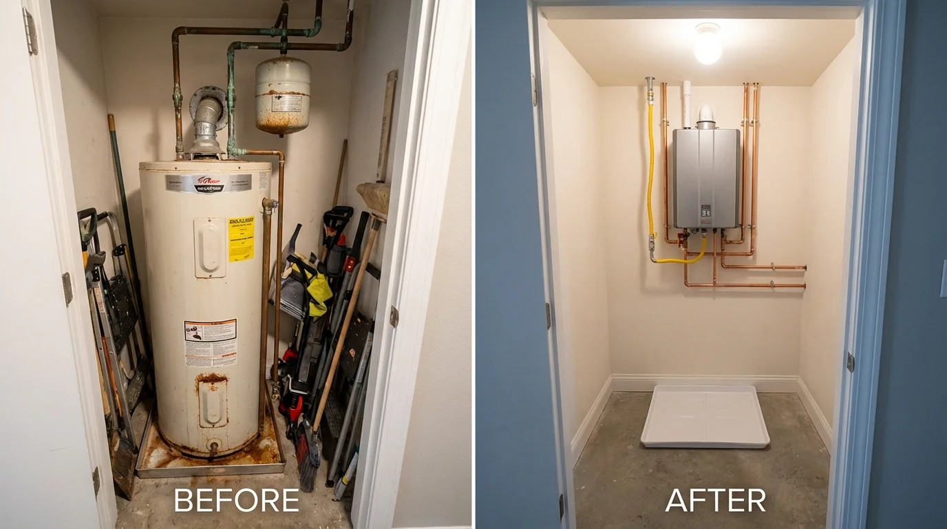 Tank water heater versus wall-mounted tankless unit comparison for Charles Town, WV homeowners